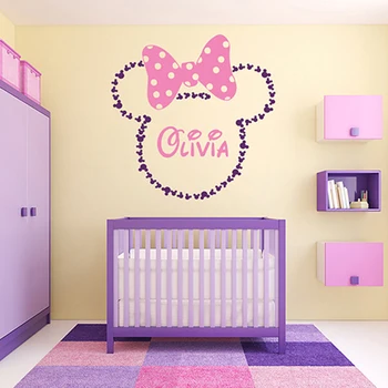 

YOYOYU MINNIE MOUSE Vinyl wall stickers kids room Personalised Name Removeable Decal Girl Bedroom Custom Decoration ZX276