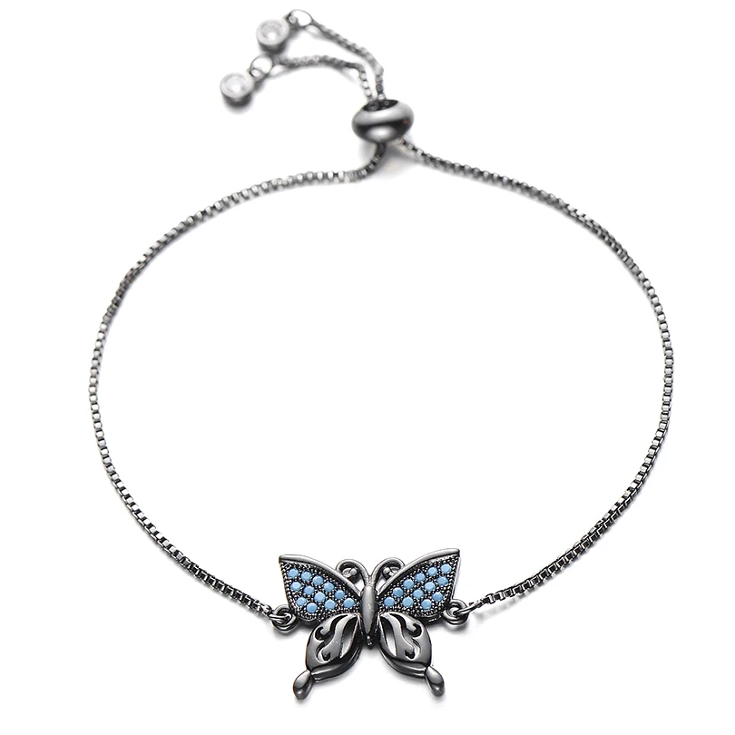 Pipitree медь AAA синий кубический цирконий браслет с бабочкой Femme Регулируемая цепь звено женские золотистые браслеты ювелирный подарок