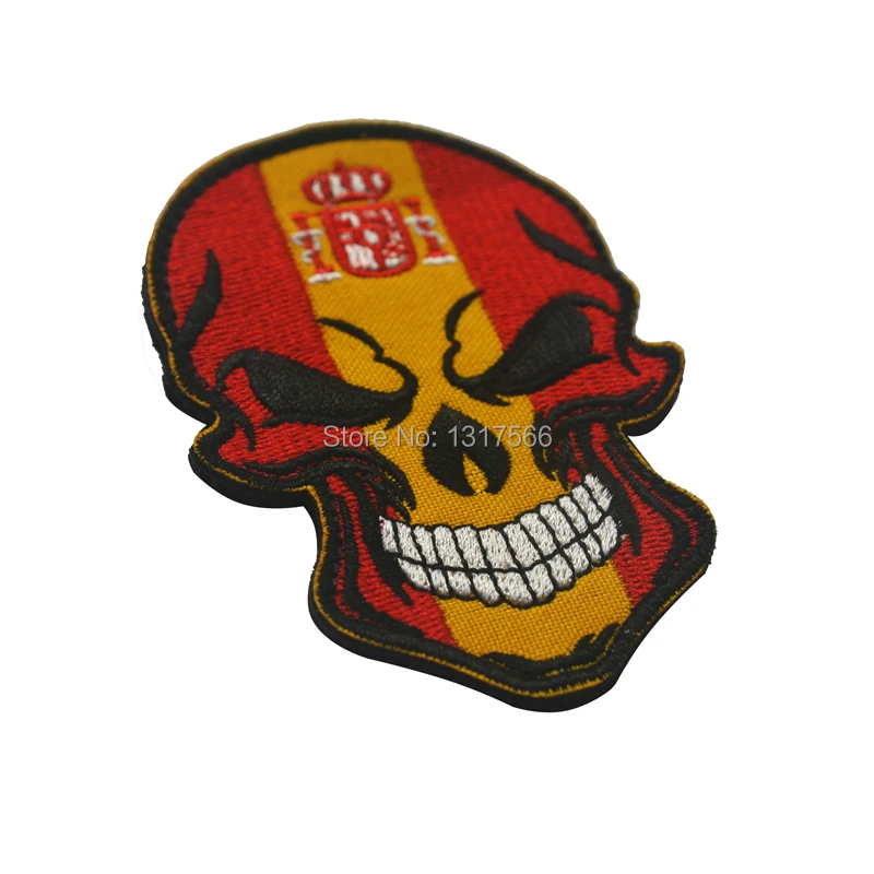 Испанский национальный флаг череп голова вышивка патч, вышитые патчи Военная Тактическая повязка на руку вышивка для одежды швейная аппликация
