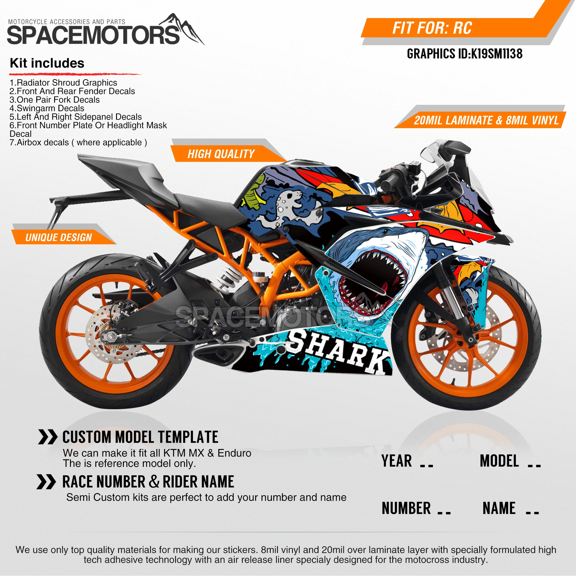 MotoSpace индивидуальные команды Графика Фоны наклейки 3m наклейки на заказ для KTM RC390 138