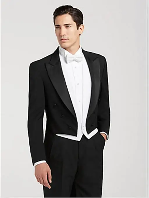 Latest Coat Pant Designs Black Tailcoat Men Suit Formal Long Classic