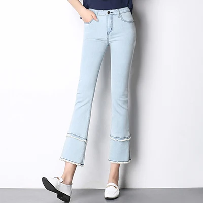 Летние Flare высокой талией женские джинсы Штаны щиколоток увеличения небольшой джинсы для девочек Штаны бойфренда свободные штаны - Цвет: 2