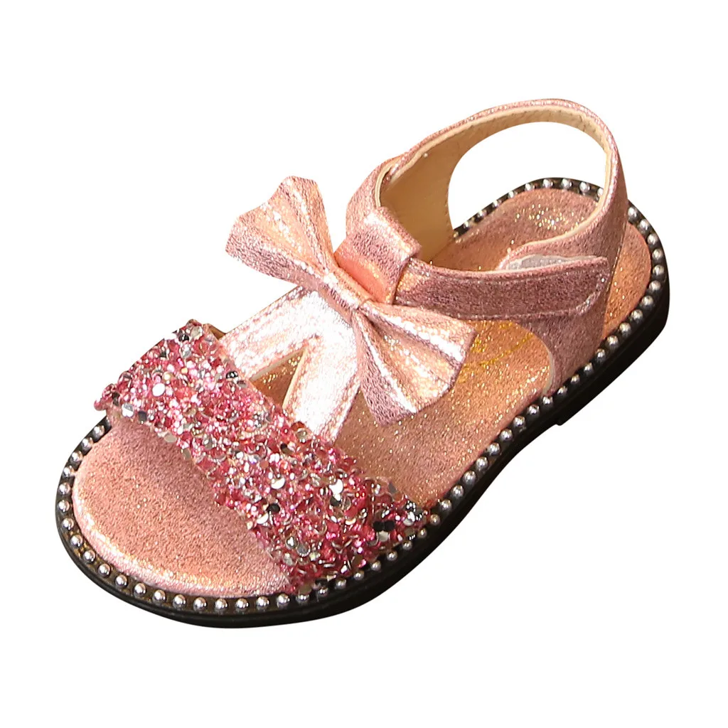 Обувь детские сандалии для девочек принцесса Бант Bling летняя обувь для девочек блестками тонкие детские сандалии# XTN - Цвет: Розовый