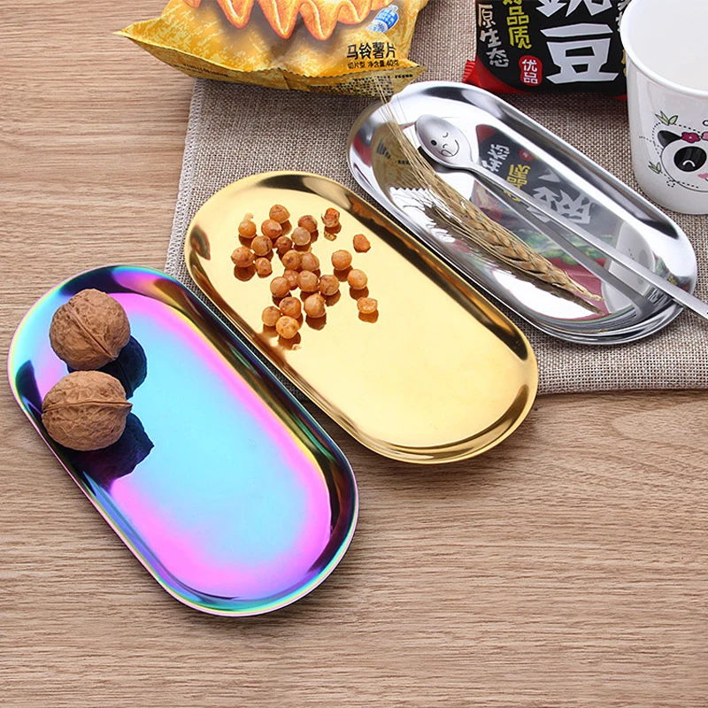 

Nordic Rose Gold Metal Storage Tray Oval Colorful Fruit Plate Dish Decoration Jewelry Trinket Display Tray For Home Decor Desser
