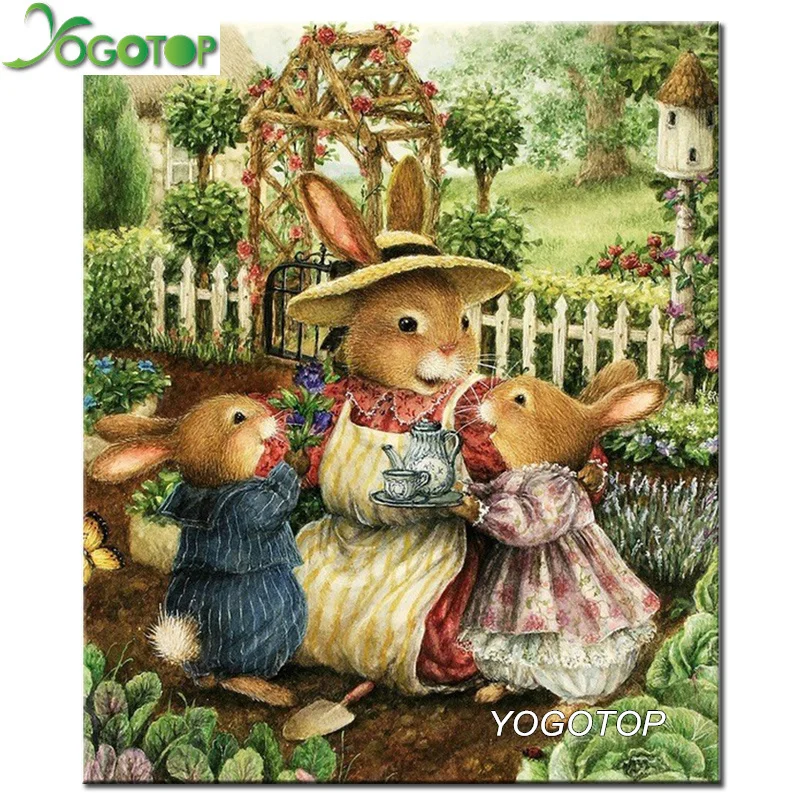 

YOGOTOP Needlework DIY Diamond Painting Cross Stitch rabbit garden Diamond Embroidery Square Rhinestone Mosaic Picture CV320