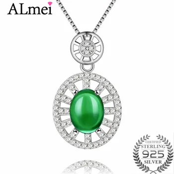 

Almei 2018 3ct Chalcedony Summer Lemon Women S925 Green Crystal Stone Statement Charm Necklace with Chain for Mom Women FN087
