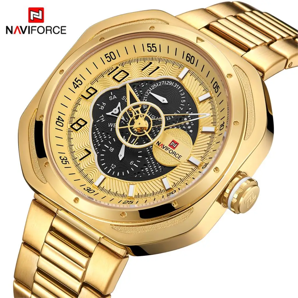 

NAVIFORCE Quartz Watch Men Top Luxury Brand Waterproof Date Week Stainless Steel Clock Male Wristwatch Golden Relogio Masculino