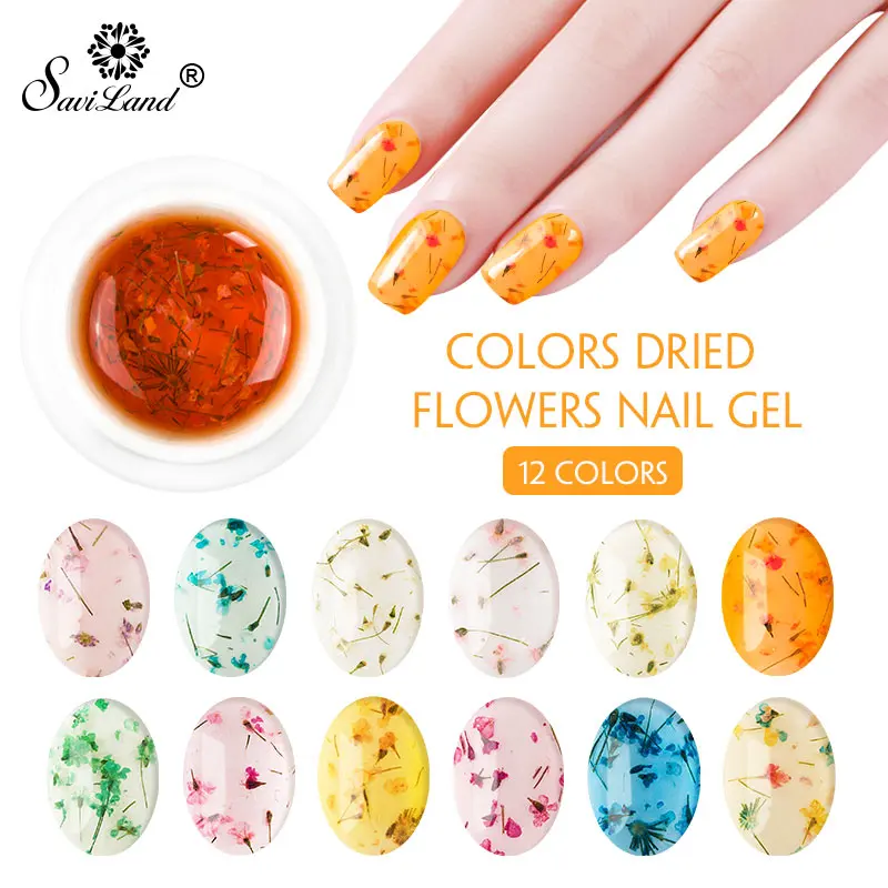 

Saviland 12 Colors Dried Flower Gel Nail Polish Gel Varnish Paint Dried Flowers Nail Glue 3D DIY Desgin Natural Fairy Nail Gel