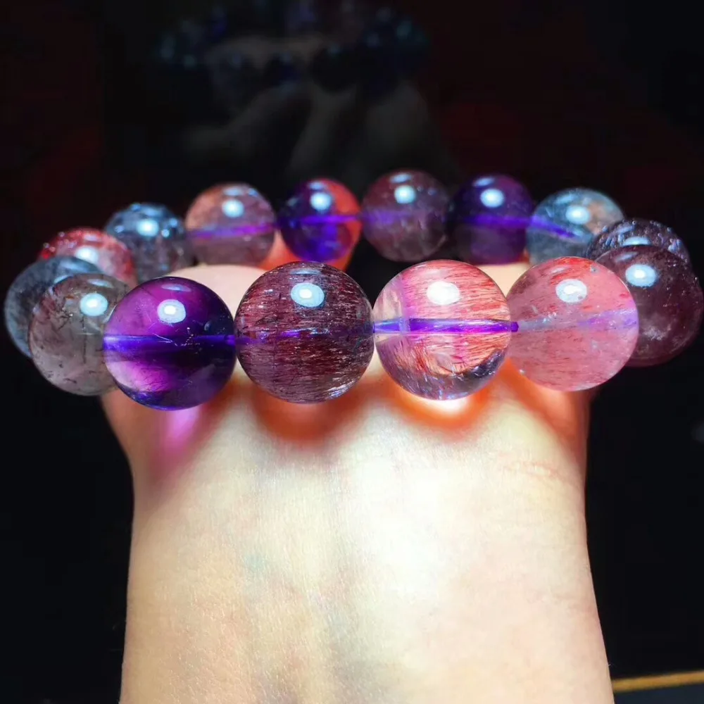 Из натуральной супер семь женщина леди человек Lepidocrocite кварцевые Круглый бисер кристаллы браслет 14,5 мм Сертификат AAAAAA