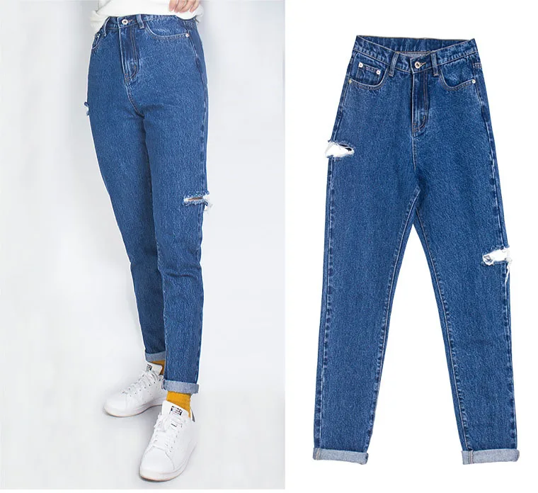 Jeans fashion high waist BF street style broken copper casual jeans ladies trousers (5)
