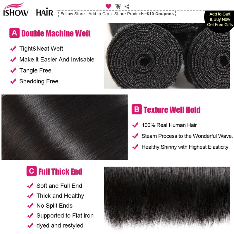 Ishow Brazilian Straight Hair Weave Bundles 100% Human Hair Bundles 1pc Natural Non Remy Hair Extensions 3 or 4 Bundles Can Buy Ishow Brazilian Straight Hair Weave Bundles 100% Human Hair Bundles 1pc Natural Non Remy Hair Extensions 3 or 4 Bundles Can Buy