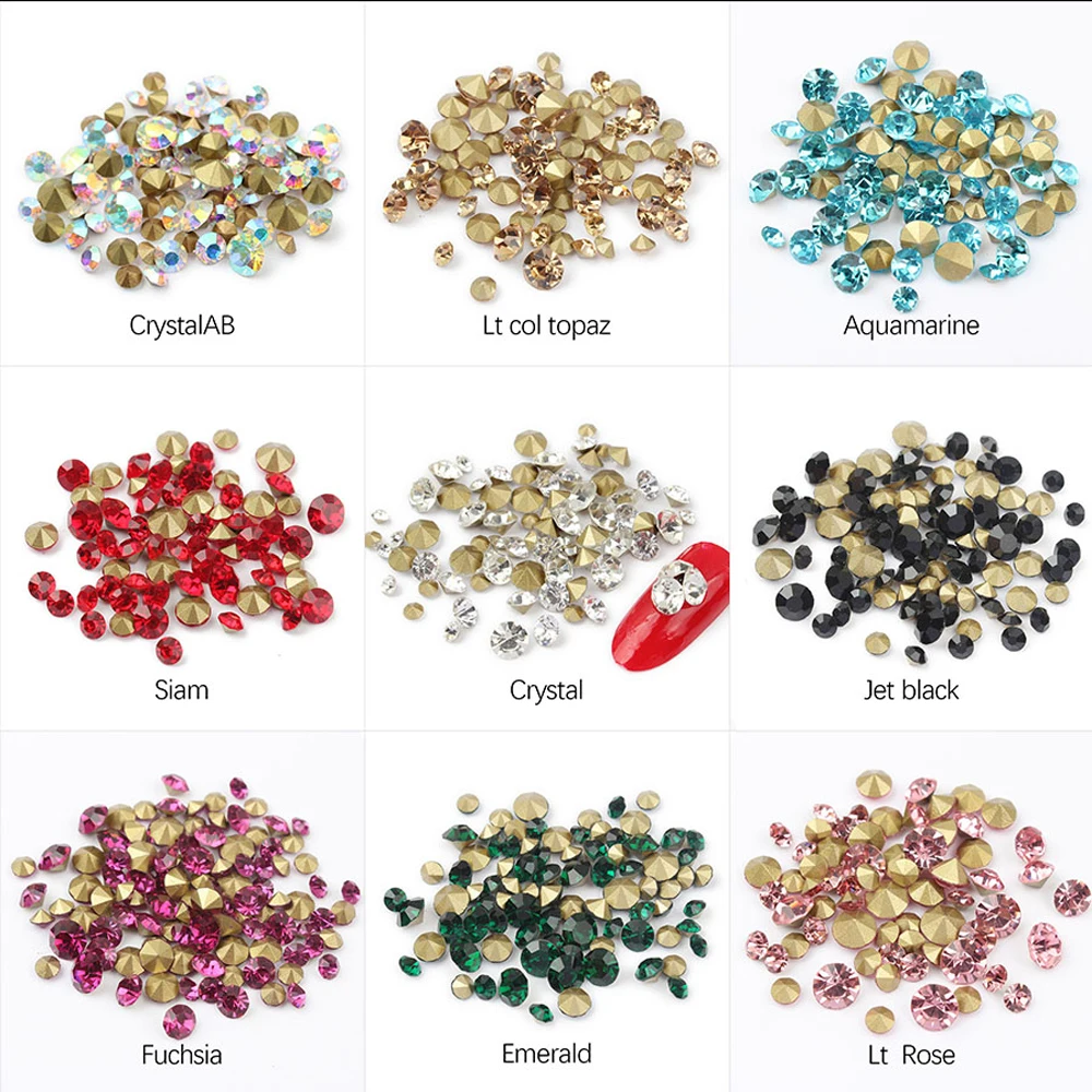 

TENGJIAN New 100pcs Mixed Size Glass Point bottom Rhinestones Glue On Diamond Jewelry Nail Art Wedding Dress Decoration DIY