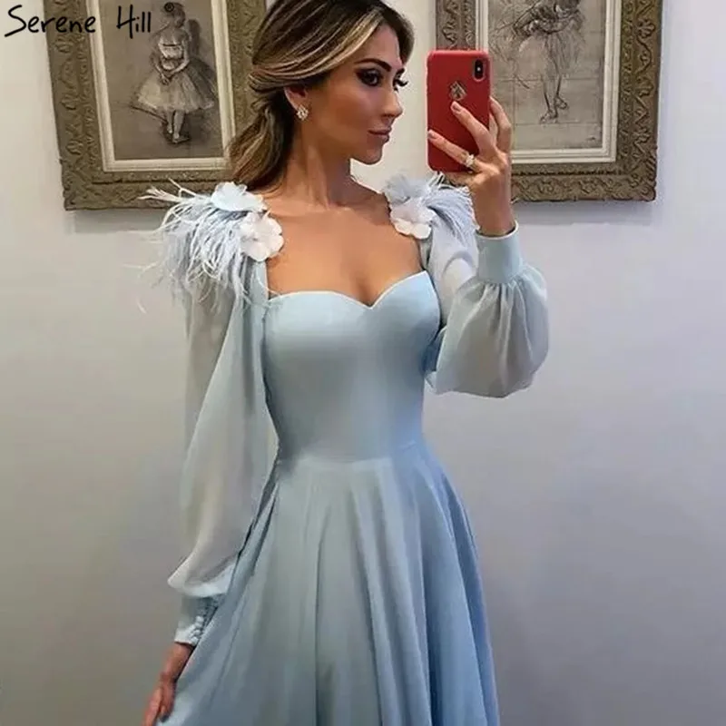 Сексуальные синие вечерние платья с длинным рукавом сердечком 2020 шифоновые