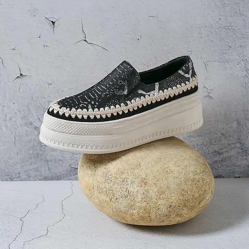 Krazing Pot special prints sheep leather wedges platform round toe British style loafers slip on daily vulcanized shoes L82