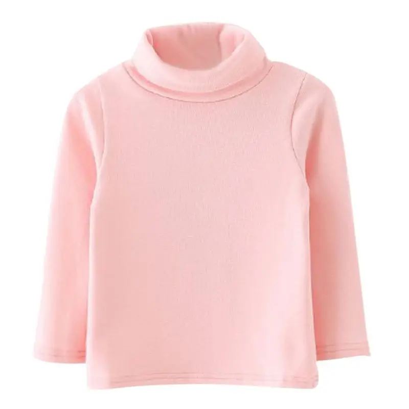 Осенне-зимняя футболка с длинными рукавами и высоким воротником для маленьких мальчиков и девочек джемпер хлопковая Детская футболка с высоким воротником - Цвет: pink