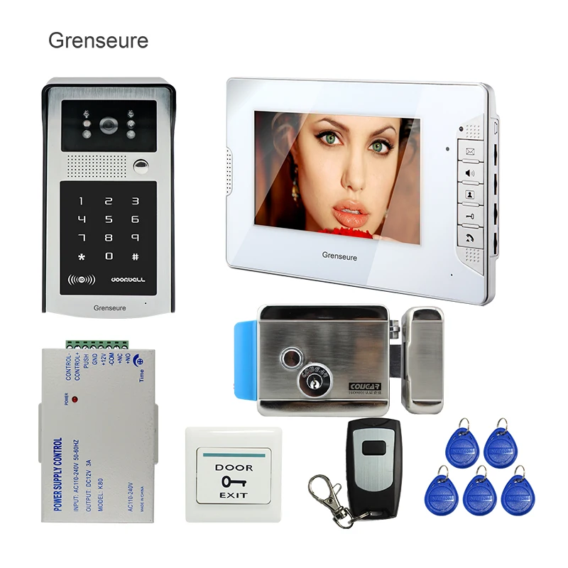 FREE SHIPPING New 7\ Color Screen Video Door Phone Intercom System + Waterproof RFID Code Keypad Camera + Remote + Electric Lock FREE SHIPPING New 7\ Color Screen Video Door Phone Intercom System + Waterproof RFID Code Keypad Camera + Remote + Electric Lock