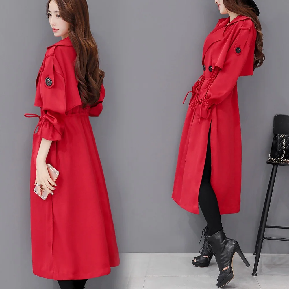 Manteau Tranchée Ultra Gq0219 vent Avec Noir De Sexemara black Pardessus Rouge Printemps Femmes Vêtements Ceinture Red Automne Élégante Coupe Longue Cdpqw7Pq