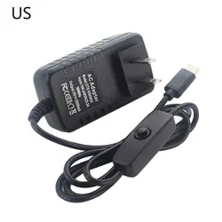 Universal USB Type C Power Adapter with ON/OFF Switch - 5V 3A, Multi-Plug Compatibility (US)