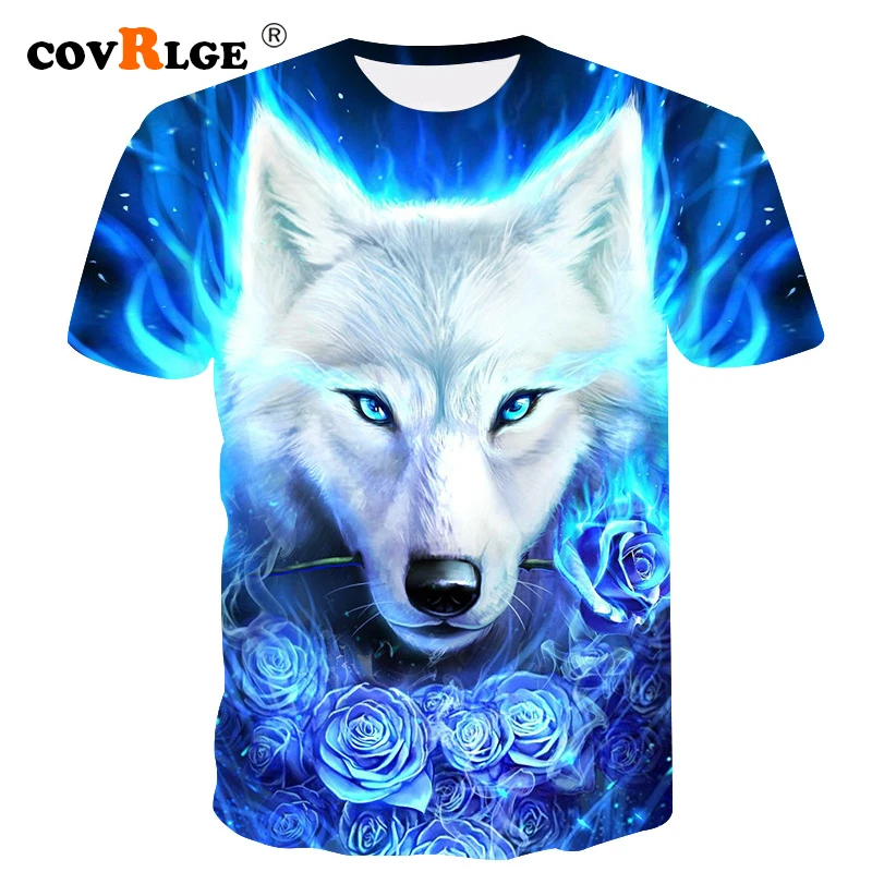 

Covrlge Mens Tee 3d T Shirt 2019 Summer Animal Wolf Printing Short Sleeve T-Shirt Blouse Tops Male funny t shirts MTS534