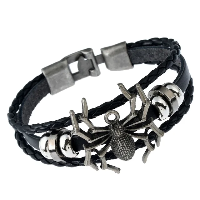 Vintage Spider Stud Bracelet Leather Braided Charm Handcuff Men Vintage Spider Stud Bracelet Leather Braided Charm Handcuff Men Bangles Handmade Stuff Male Jewelry Accessories