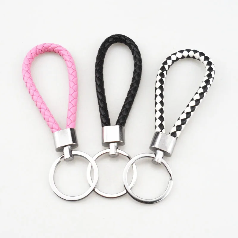 New 6 color men and women woven leather rope keychain key