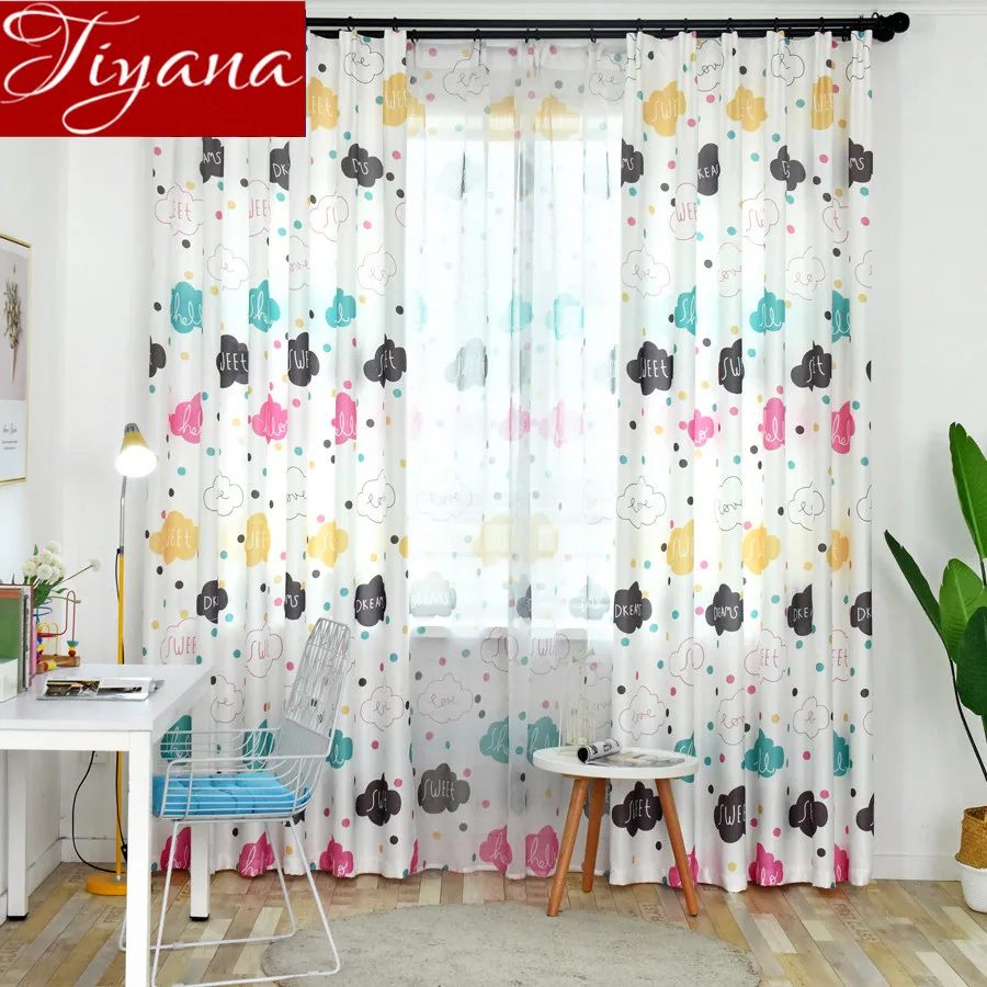 

Cute Cloud Curtain for Kid Baby Room Cartoon Window Bedroom Tulle Curtain Sheer Voile Fabrics Drapes Shade Cortinas T&163 #30