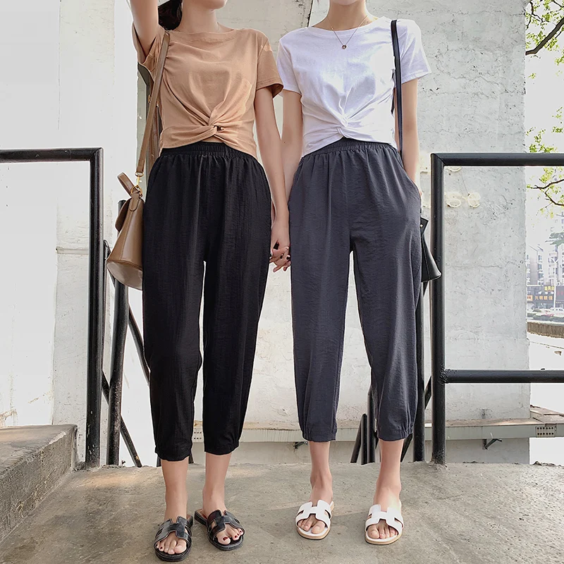 2019 Summer New Women Ankle-length Pants Female Korean Elastic Waist Harem Pants Woman Casual Loose Trousers 2019 Summer New Women Ankle-length Pants Female Korean Elastic Waist Harem Pants Woman Casual Loose Trousers