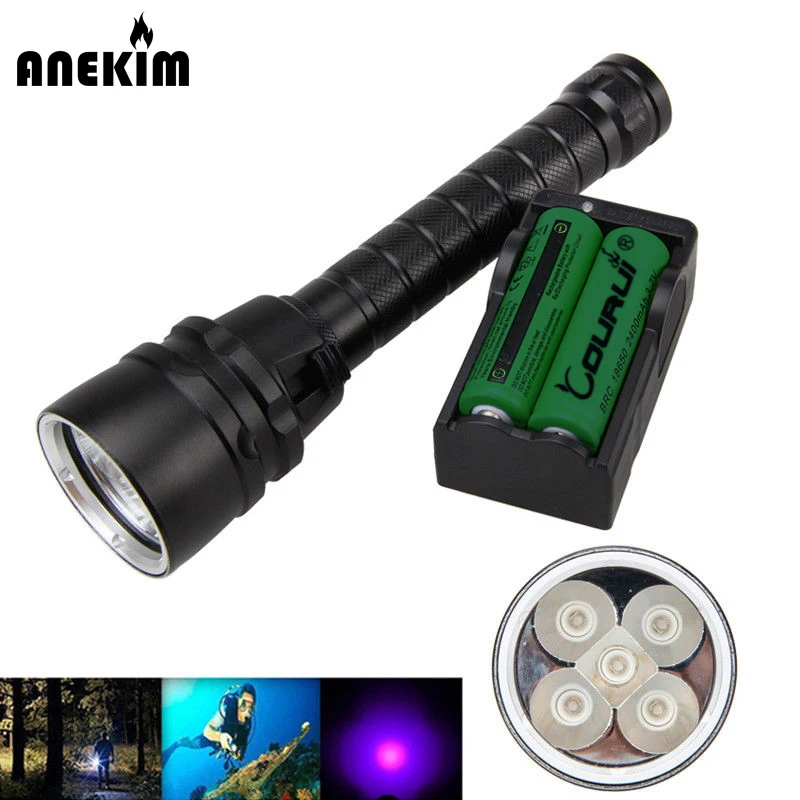 Ultraviolet 365nm 395nm Diving Light Underwater 50m 25W 5 x UV LED Dive