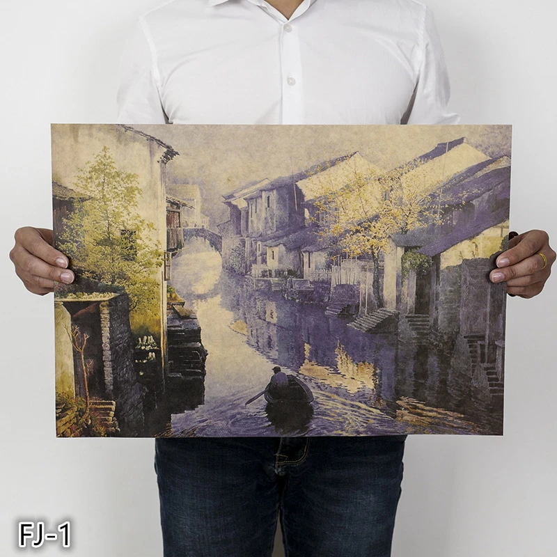 Деревенский пейзаж плакат ретро оберточная бумага в винтажном стиле постер для спальни гостиной бар элемент декоративной живописи FJ-1-9 - Цвет: FJ-1