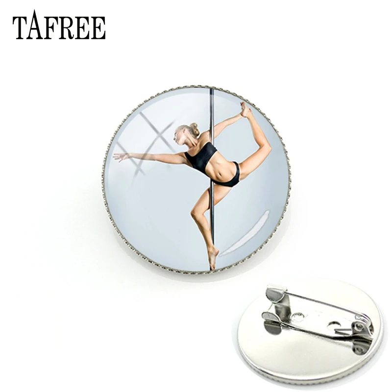 

TAFREE Graceful Pole Dancing Movement Picture Brooch Trendy Design Pin Badge Glass Cabochon Dome Art Women Gift Jewelry PD32
