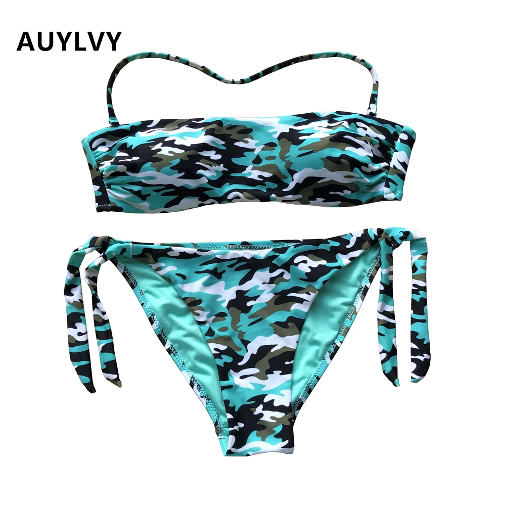 

AUYLVY Bikini Set Women Swimsuit 2019 Sexy Bikinis for Girl Swimwear Bandeau String Bottom New Female Bathing Suits