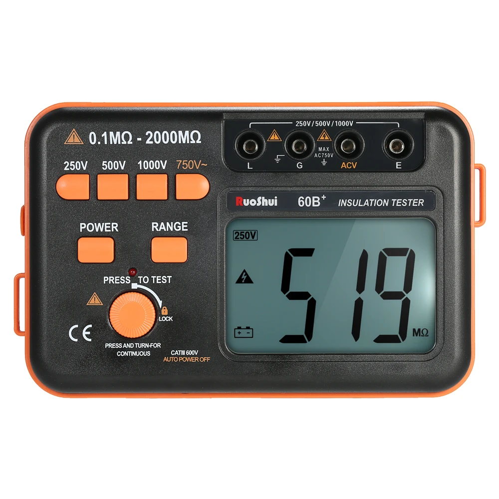 

RuoShui 60B+ 1000V Insulation Resistance Meter Ground Tester Megohmmeter Voltmeter w/LCD Backlight Display with Multimeter