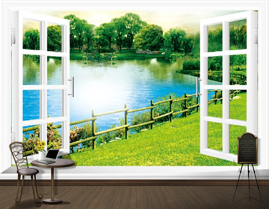 Blank window large 3d wall paper for sofa tv background wallpaper