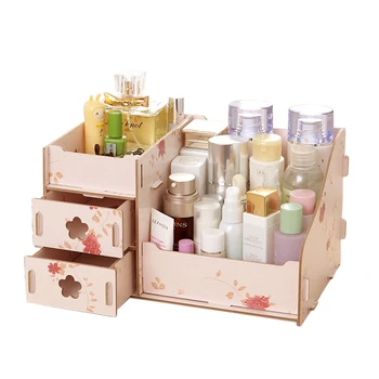 

New Wooden Storage Box Jewelry Container Makeup Organizer Case Handmade DIY Assembly Cosmetic Organizer Wood Box For Office