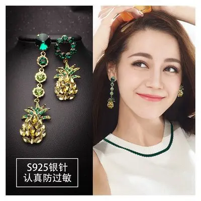 pineapple CZ asymmetric earring 925 silver pin Hypoallergenic fadeless alloy fashion jewelry stud earrings for women gift