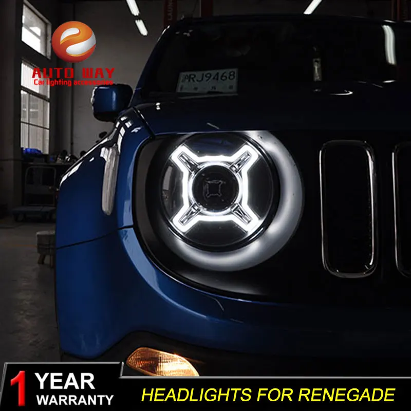 Автомобильный Стильный чехол на голову для Jeep Renegade фары Renegade- светодиодный фонарь DRL Объектив Двойной Луч Биксенон HID