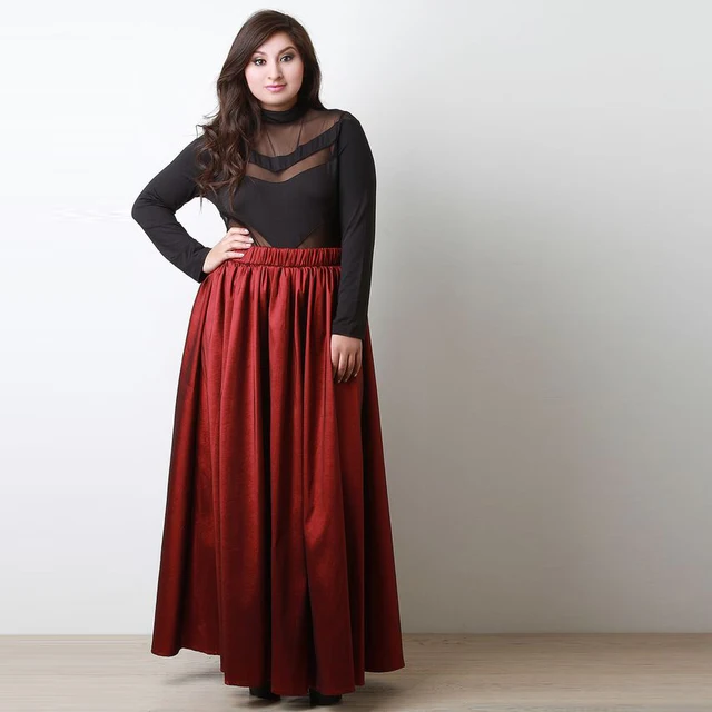 wine red long skirt elastic waist a line floor length maxi skirt red skirts plus size