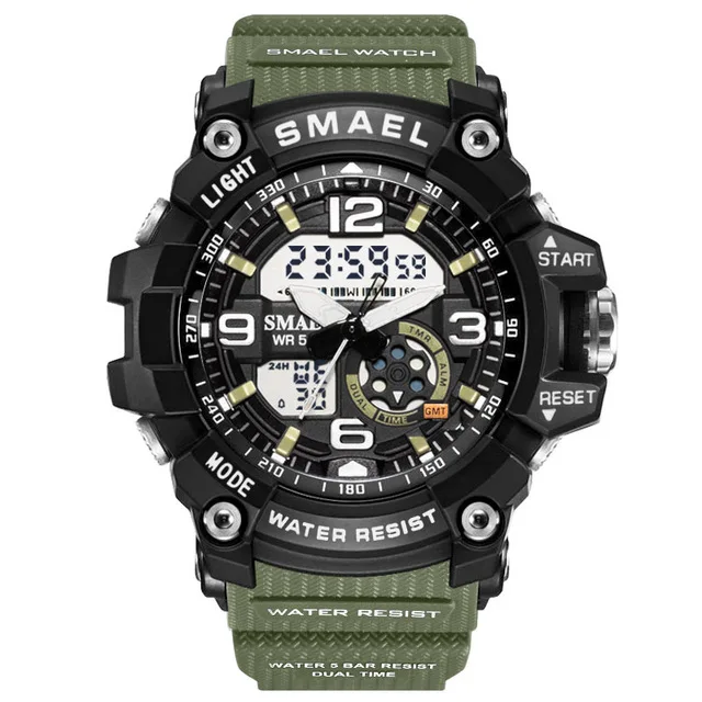 Детские часы мужские роскошные брендовые кожаные спортивные часы smael Мужские Женские кварцевые светодиодный цифровые часы водонепроницаемые военные часы - Цвет: Army Green