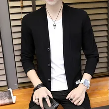 Новинка, модные брендовые свитера, мужской кардиган с v-образным вырезом, облегающие вязаные Джемперы в Корейском стиле, шерстяная зимняя повседневная одежда для мужчин 15
