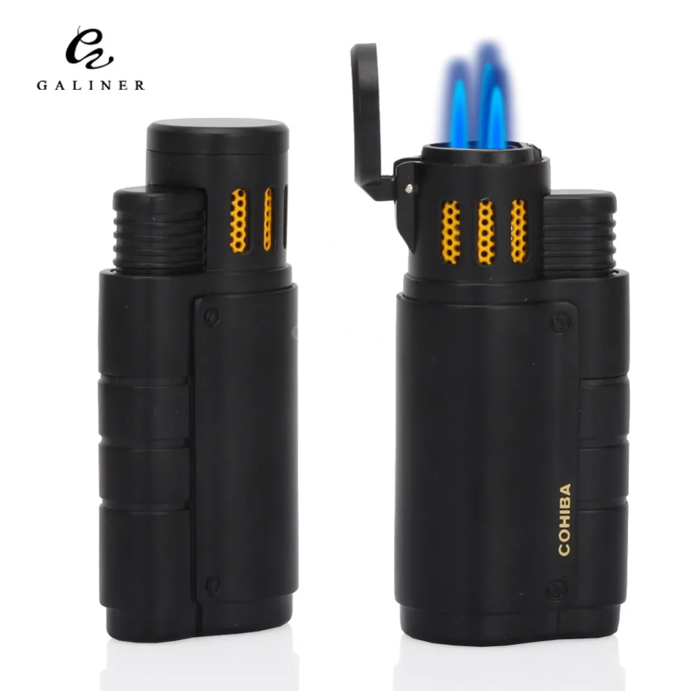 COHIBA Metal Windproof Cigar Lighter Butane Gas Lighters Pocket Blue