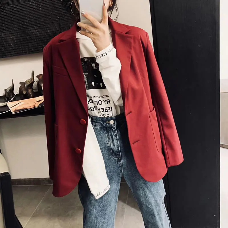 Bouton Décontracté Unique Manches Corée Wine Manteau Dll2471 Red Solide Blazer Col Femmes Nouveau Poitrine Mode Pleine Cranté xitao Couleur Gaine ORFq7wR
