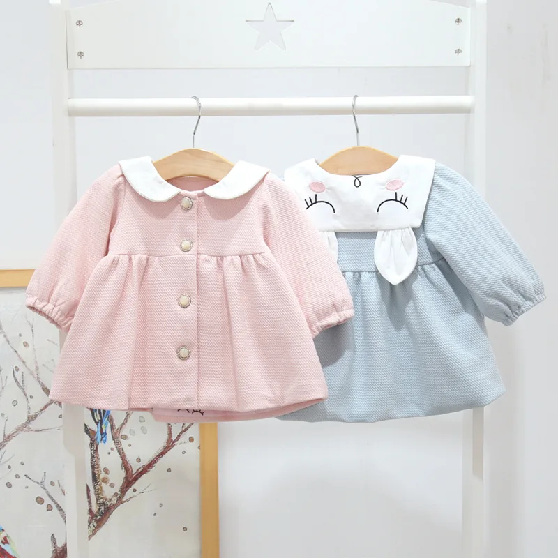 

new 2018 spring autumn baby dress lovely cartoon lapel girls princess dress long sleeve Single-breasted tutu dress for 0-2 age