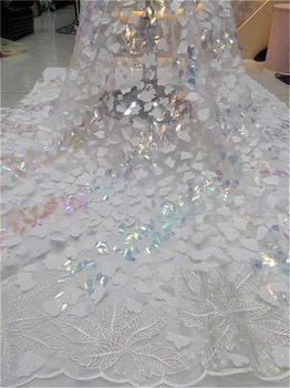 

2019 Latest French African Lace Fabric With Sequins High Quality African Tulle Lace Fabric For Wedding (FJ-19-5