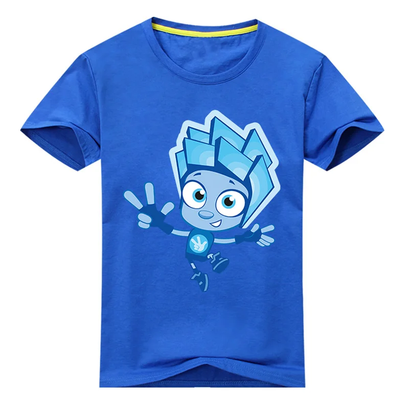 Детская футболка для мальчиков, летняя футболка с 3D принтом «Фиксики», костюм, детская белая Повседневная футболка, одежда, хлопковые футболки для девочек, топы, DX118 - Цвет: Blue Shirt