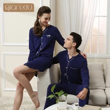 Qianxiu хлопковый пижамный комплект для мужчин, модная повседневная домашняя одежда с пуговицами, кардиган для отдыха и сна, костюм для влюбленных, Мужская Ночная рубашка