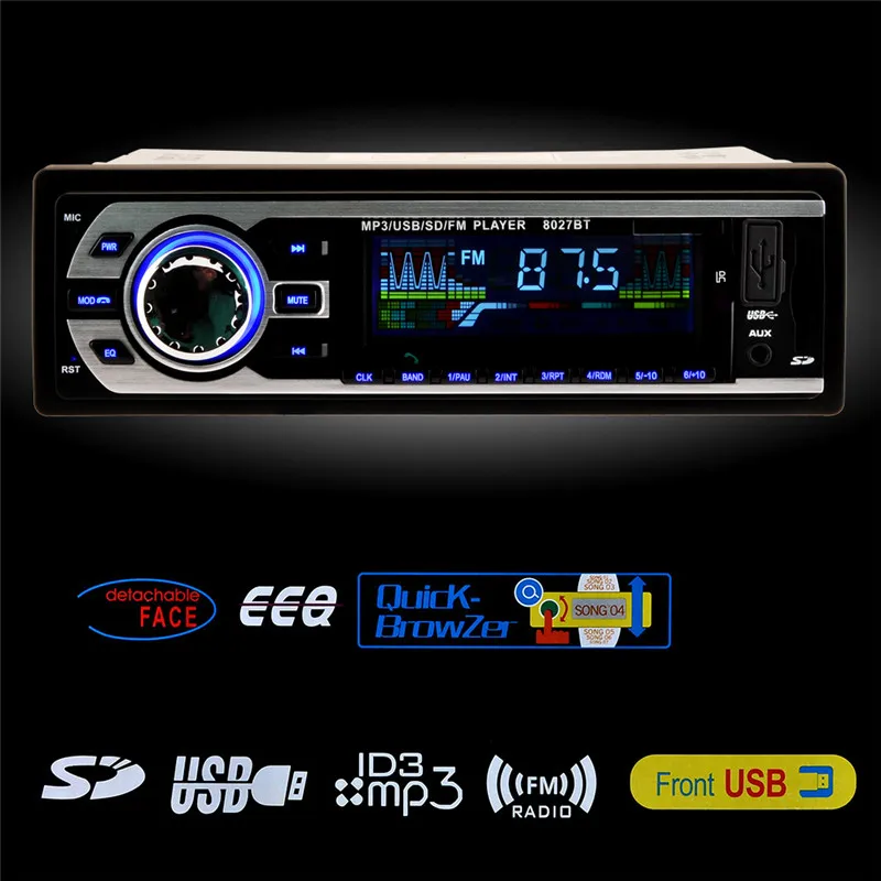 Bluetooth Car Stereo Audio In-Dash One Din Built-in FM Radio Receiver Aux Input Receiver SD Card USB MP3 Player Charger Function