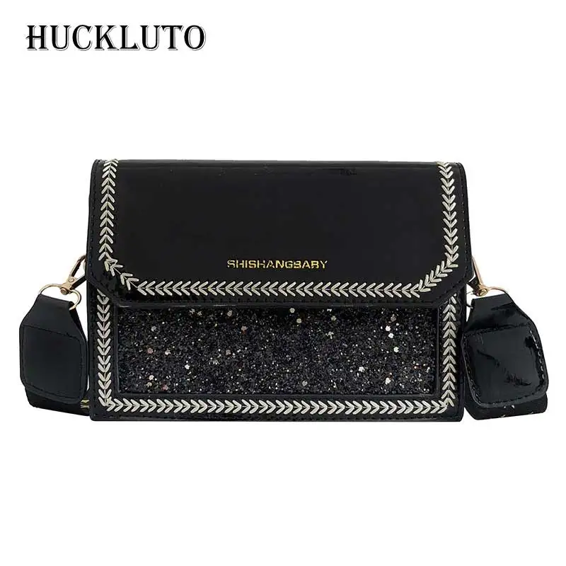 

HuckLuto 2019 New Promotion Sale Korean Fashion Casual Sequins Letters Stars Small Crossbody Bag Leather Women's Shoulder Bag