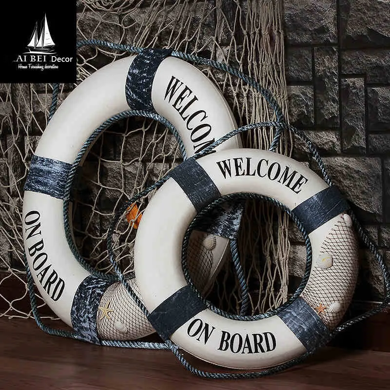 

AIBEI-35cm Fishing Nets Cloth Lifebuoy 1PC Mediterranean Style Swim Ring Accessorie Photo Props Nautical Decor 3D Sticker Crafts