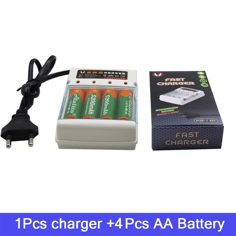 4 шт AlalitoAA 5200 1,2 V Quanlity аккумуляторная батарея AA 5200mAh BTY Ni-MH 1,2 V аккумуляторная батарея с микрофоном+ зарядное устройство