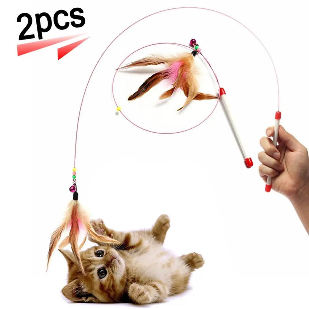 

Cat Elastic Steel Wire Feather Teaser Wand Interactive Training Toy for Kitten(2pc)